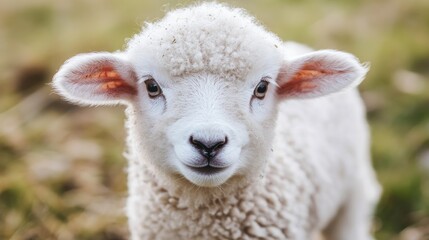 Fototapeta premium Curious young lamb gazing at the camera with a playful expression