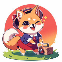 Cute 2D Cartoon Shiba Inu Family