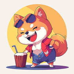 Cute 2D Cartoon Shiba Inu Family