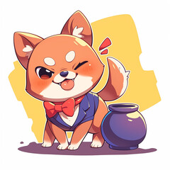 Cute 2D Cartoon Shiba Inu Family
