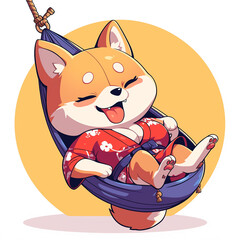 Cute 2D Cartoon Shiba Inu Family