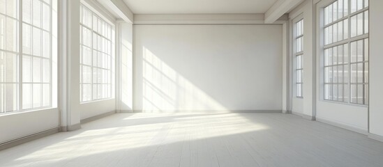 Fototapeta premium Minimalist white apartment interior lacking finishing touches showcasing open space for customization