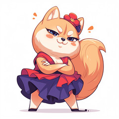 Cute 2D Cartoon Shiba Inu Family