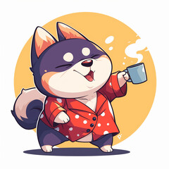 Cute 2D Cartoon Shiba Inu Family