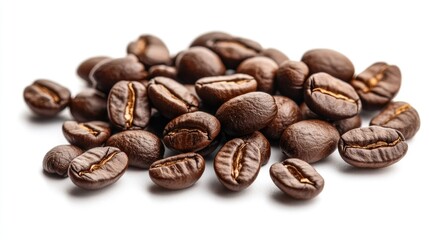 Fototapeta premium Close up shot of roasted coffee beans on a light backdrop