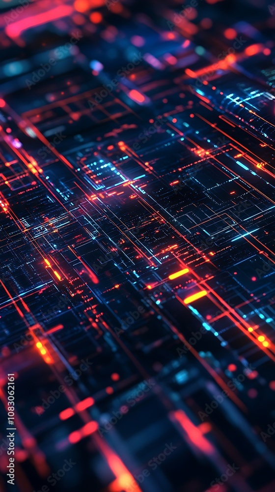 Wall mural futuristic abstract background with glowing dots and technology lines design.