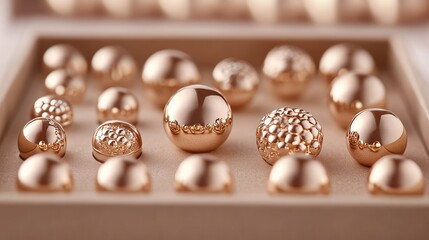 Shiny Rose Gold Beads A Close-Up of Metallic Beads in a Box, Different Sizes and Textures