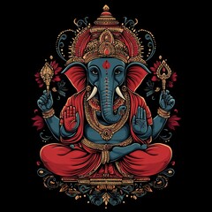 Fototapeta premium Load Ganesh t shirt vector print on black background 