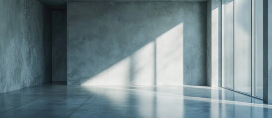 Obraz premium Minimalist apartment interior featuring bare gray walls and unfurnished spaces ideal for design inspiration or renovation planning