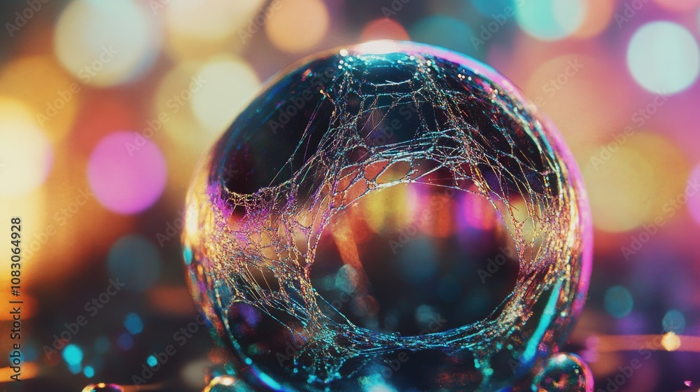 Poster a spatial abstract featuring an intricate webbed sphere showcasing visual effects created by spatial
