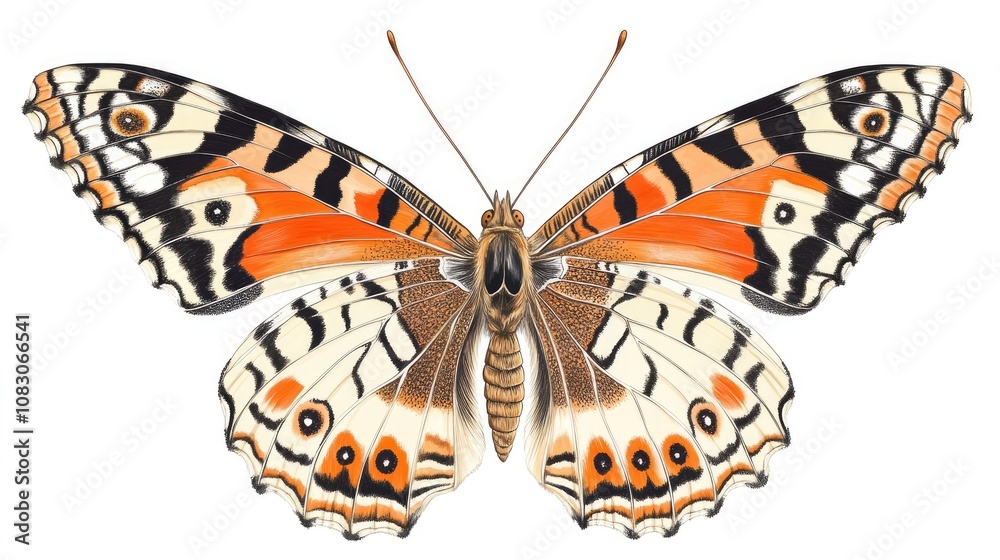 Wall mural realistic butterfly with intricate wing patterns on a pristine white background
