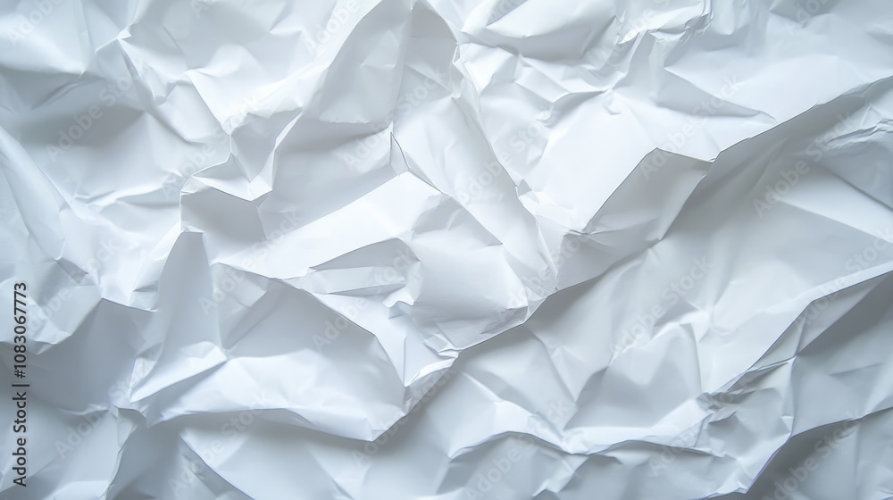 Wall mural crumpled white paper texture background featuring abstract shapes providing ample space for text