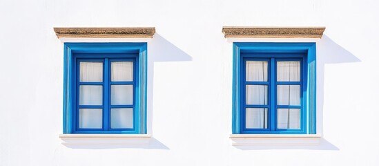 Fototapeta premium Minimalist architecture featuring two blue framed windows against a white building facade emphasizing light and simplicity