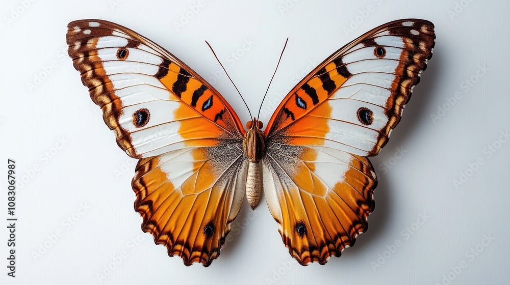 Wall mural realistic butterfly with intricate wing patterns on a pristine white background