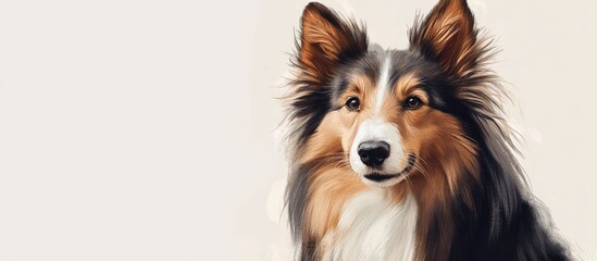 Portrait of a Shetland Sheepdog positioned against a clean white backdrop