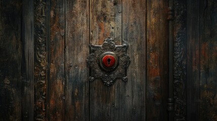 Book cover design featuring a mystical door lock against a textured wooden backdrop Digital artwork in the fantasy genre print ready