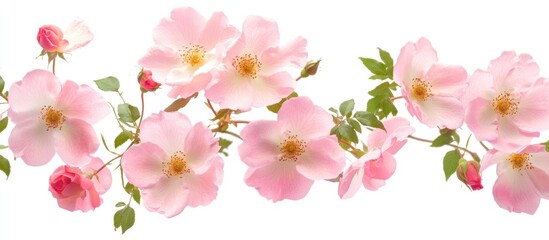 Fototapeta premium Artwork of a cluster of pink dog roses set against a clean white backdrop