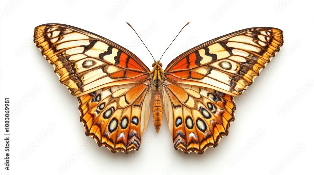 Wall mural realistic butterfly with intricate wing patterns on a pristine white background
