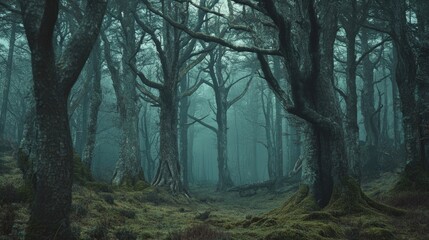 Fototapeta premium Enigmatic woodland featuring towering eerie trees