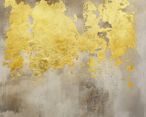 Chemistry Inspired Wall Texture with Gold Oil Paint on Canvas Featuring Yellow Graffiti and...