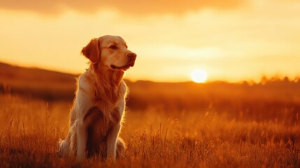 Golden Retriever Against a Bright Orange Sky