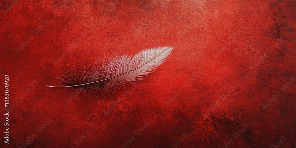 Poster fantasy abstract feather texture with a red background featuring a naturally styled grunge texture b