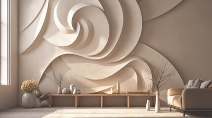 Obraz premium 3D illusion mural painting for interior walls featuring moldings and digital wallpaper design enhanced with 3D rendering effects