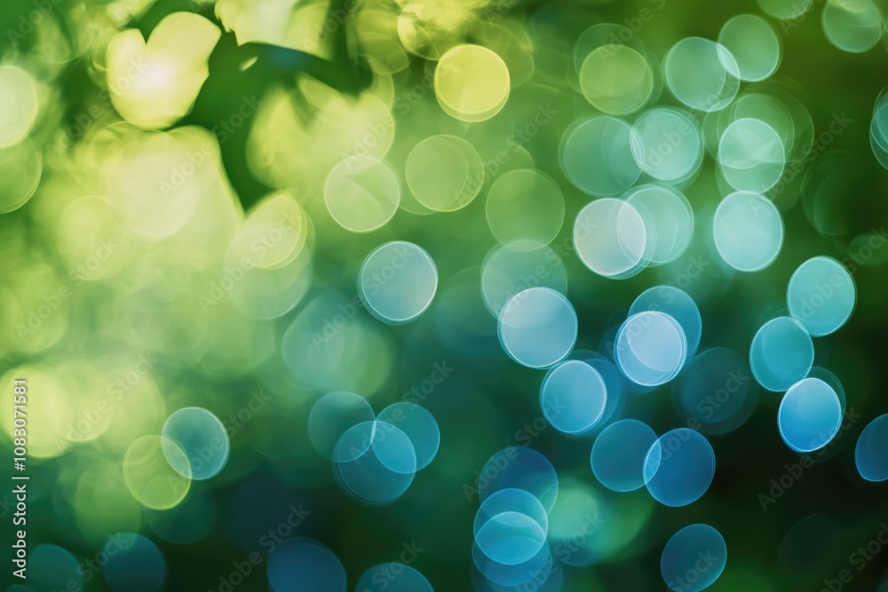 Wall mural bokeh circles in shades of green and blue create a captivating background effect