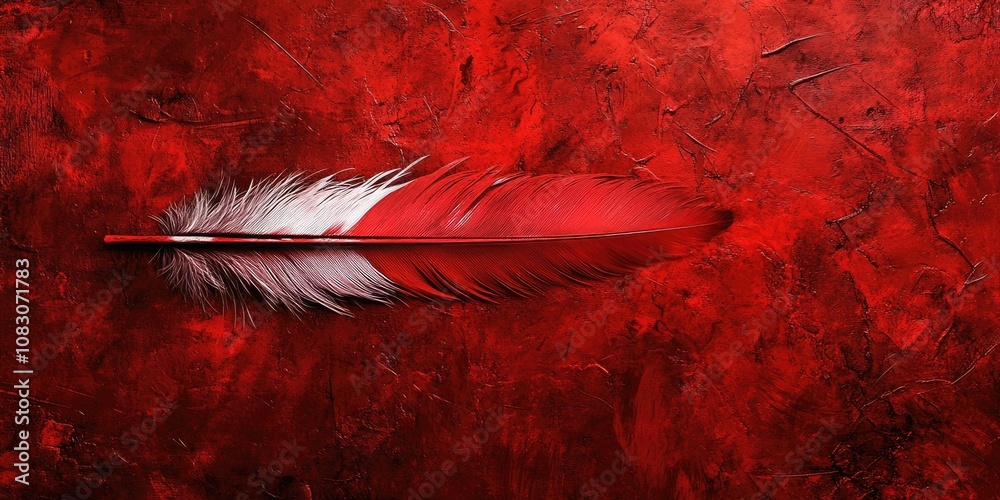 Sticker fantasy abstract feather texture with a red background featuring a naturally styled grunge texture b