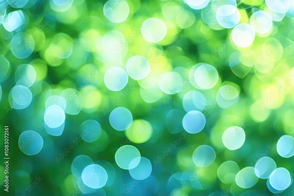 Poster bokeh circles in shades of green and blue create a captivating background effect