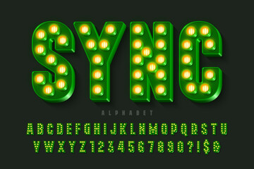 Led light 3d alphabet, retro-futuristic original type.