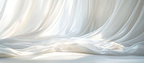 Obraz premium Backlit window adorned with flowing white curtains creating a soft inviting atmosphere
