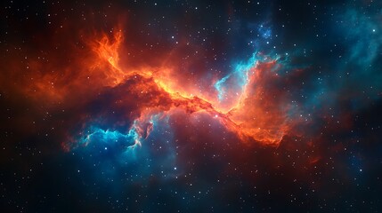 Obraz premium Stunning cosmic nebula with red and blue swirling stars background.