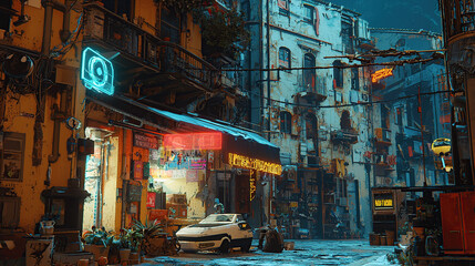Naklejka premium street, car, traffic, road, building, cars, transportation, train, generative, ai, architecture, taxi, travel, cuba, town, new york, buildings, house, driving, downtown, parking, havana, night, people