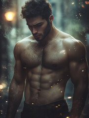 shirtless man in the street - generative ai