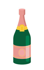 Bottle of champagne. Alcoholic drink and beverage. Prosecco and chardonnay. Restaurant menu. Trendy wine bottle for event. Flat vector illustration isolated on white background