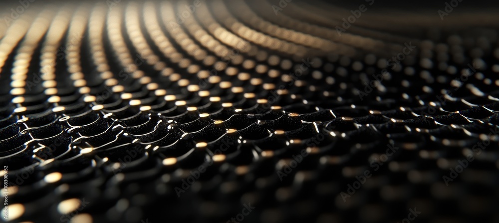 Wall mural close-up abstract background, curves of a textured gold metallic shape in sharp focus and blur