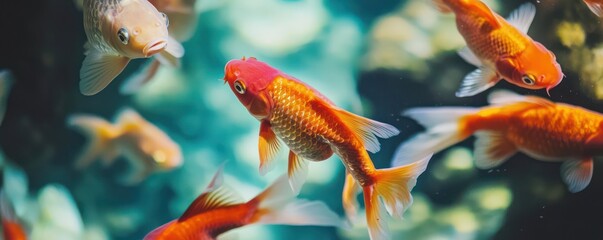 Bright goldfish swimming in a colorful aquarium.