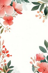 elegant minimalist frame for wedding invitation a burst of flowers and leaves in water color painting style The image has an ethereal quality due