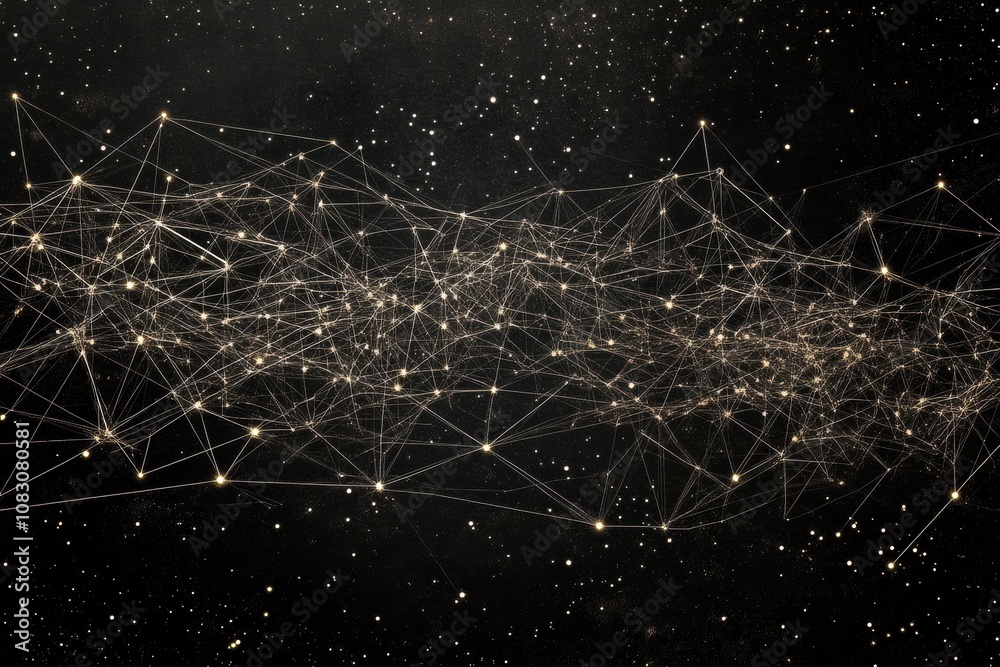 Aufkleber A visual representation showcases a data cloud where thin lines extend outward, illustrating a complex network of connections. Generative AI