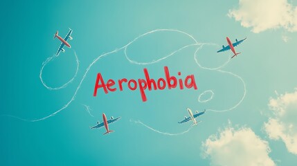 Creative illustration of airplanes in the sky depicting the concept of aerophobia.