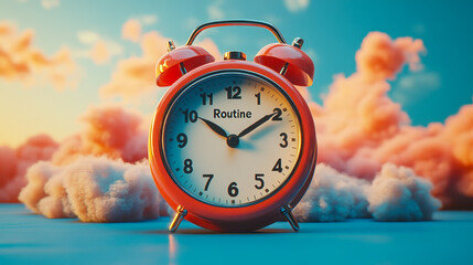 3D Illustration of Routine Concept with Alarm Clock Symbolizing Time and Daily Habits