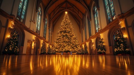 Obraz premium Majestic Christmas tree in a grand cathedral setting