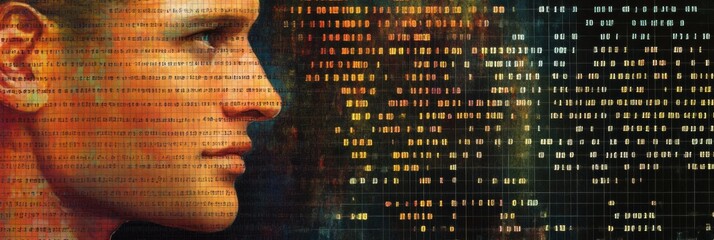 A human silhouette contrasts with layered genetic code, highlighting the intersection of biology and digital science. Generative AI