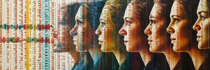 Rows of genetic code overlay a human figure, highlighting the relationship between genetics and personal identity in modern science. Generative AI