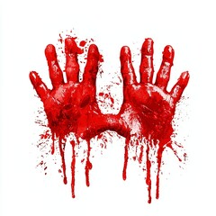 red handprints, white background, realistic, hyper-realistic digital art,...