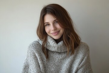 Fototapeta premium woman with brown hair wearing a cozy large sweater