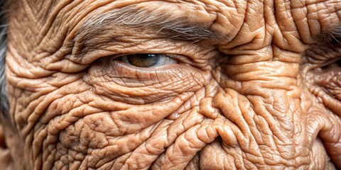 Fototapeta premium Close up detailed texture of wrinkled old skin on a human body close-up texture detail skincare aging wrinkles Lines aging process elderly senior adult mature skin surface organic