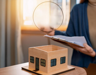 petites maisons en bois sans toit, construction sous un cercle avec zone d'écriture en ia pour dossier immobilier