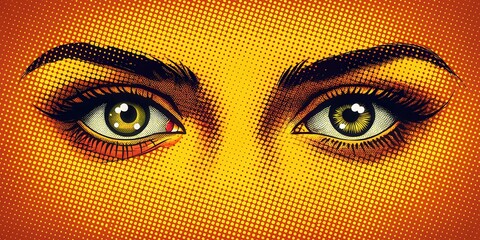 A Close-Up of a Woman's Eye in Pop Art Style with Halftone Dot Pattern and Vibrant Colors